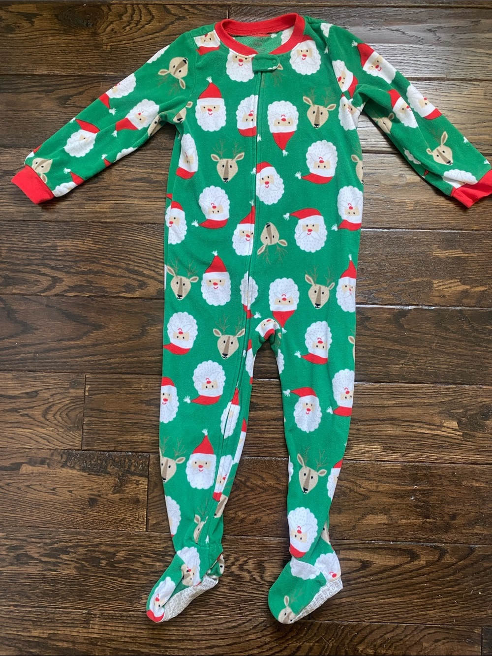 Green Santa & Reindeer Footed One-Piece Pajamas
